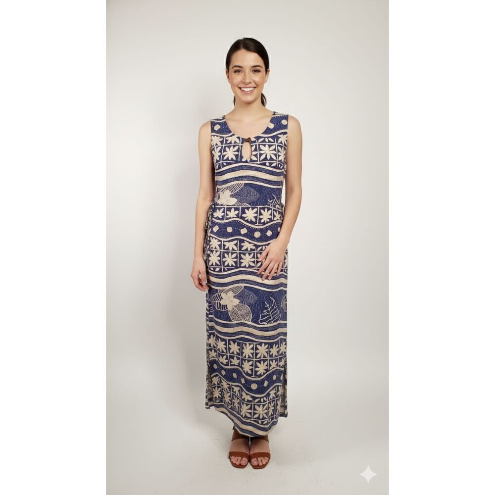 True Grit  printed boho long maxi silk summer dress size M back tie